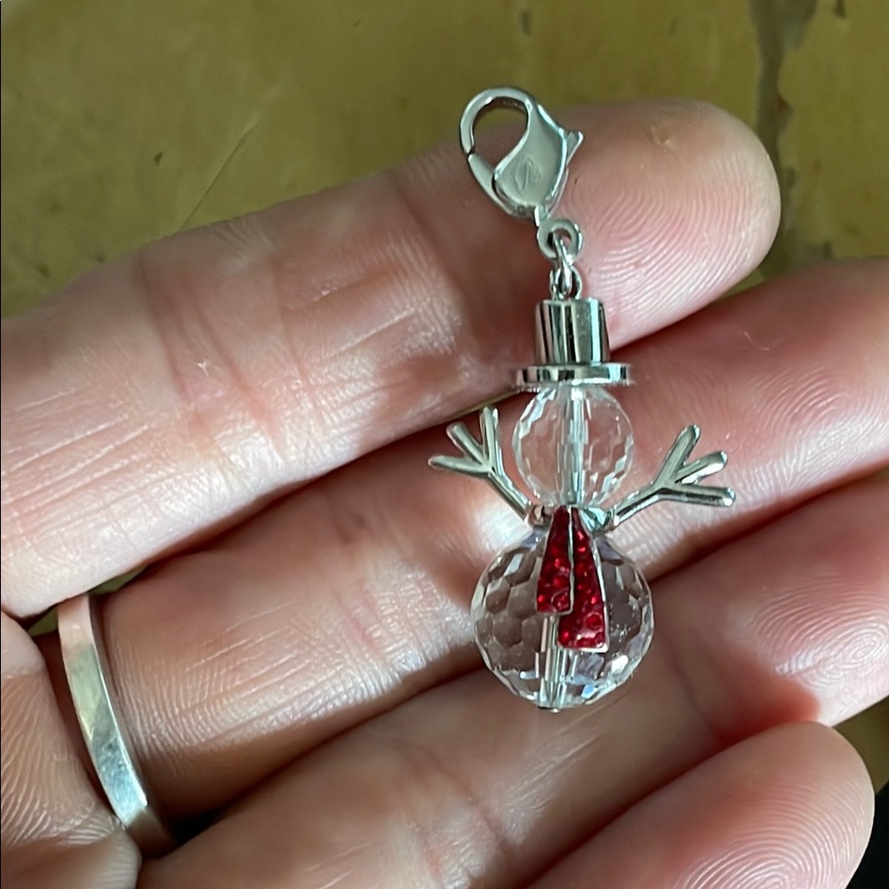 Swavorski Silver and Crystal Snowman Charm with Red Crystal Accents
